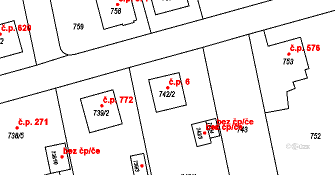 Kylešovice 6, Opava na parcele st. 742/2 v KÚ Kylešovice, Katastrální mapa