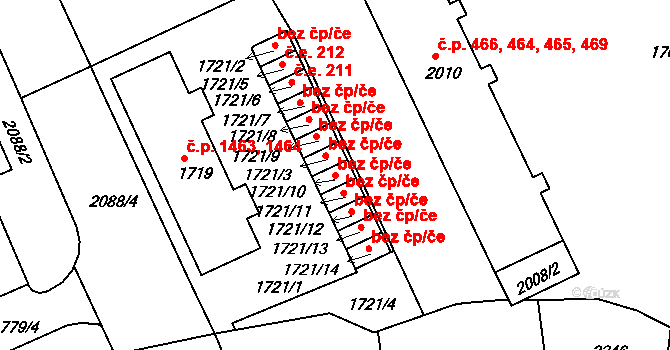 Slaný 45335621 na parcele st. 1721/10 v KÚ Slaný, Katastrální mapa