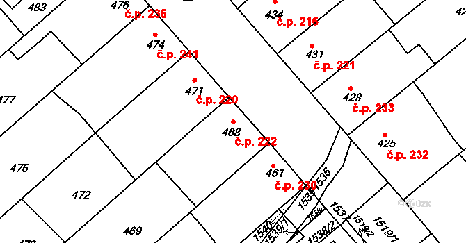 Chylice 222, Ostrožská Nová Ves na parcele st. 468 v KÚ Chylice, Katastrální mapa