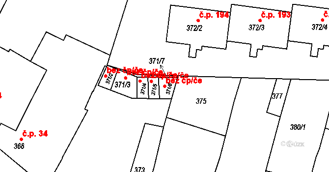 Práče 47499621 na parcele st. 371/6 v KÚ Práče, Katastrální mapa
