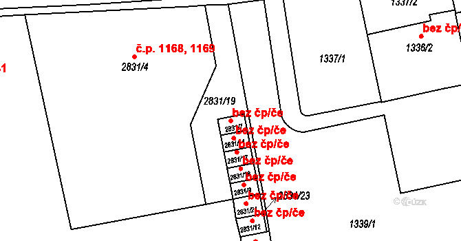 Holešov 48043621 na parcele st. 2831/7 v KÚ Holešov, Katastrální mapa
