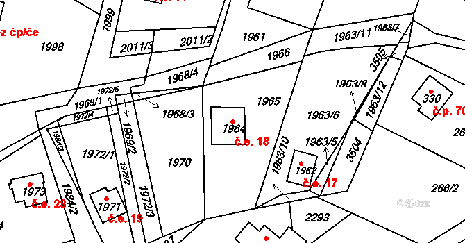 Buchlovice 18 na parcele st. 1964 v KÚ Buchlovice, Katastrální mapa