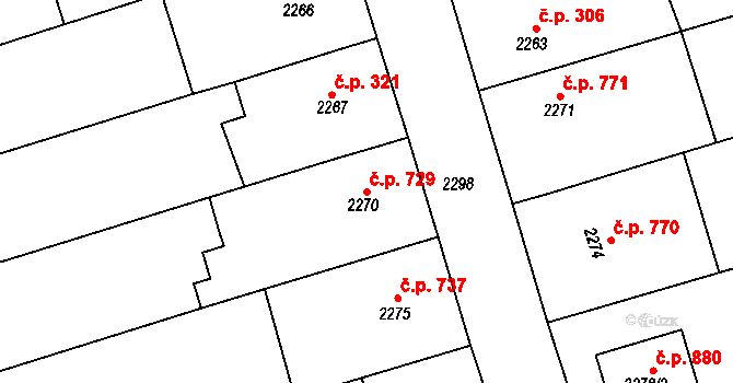 Nivnice 729 na parcele st. 2270 v KÚ Nivnice, Katastrální mapa