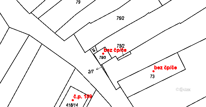 Dobřínsko 48749621 na parcele st. 75/3 v KÚ Dobřínsko, Katastrální mapa