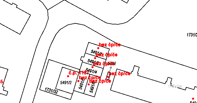 Třebíč 49119621 na parcele st. 5491/1 v KÚ Třebíč, Katastrální mapa