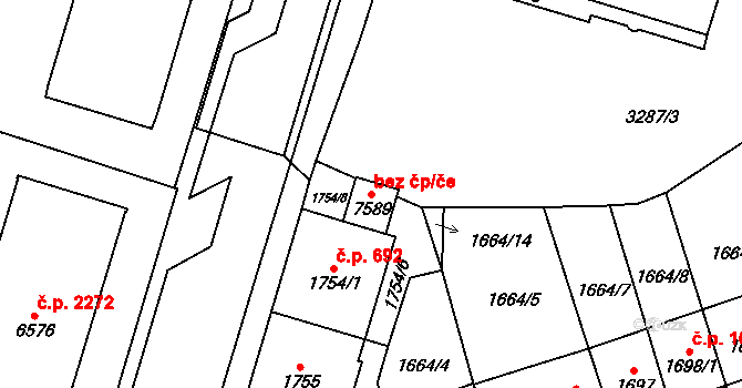 Cheb 49910621 na parcele st. 7589 v KÚ Cheb, Katastrální mapa