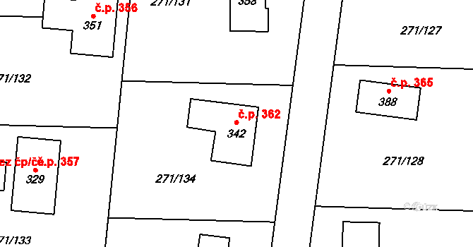 Minkovice 362, Šimonovice na parcele st. 342 v KÚ Minkovice, Katastrální mapa