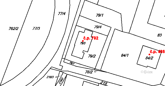 Výškovice 792, Ostrava na parcele st. 79/3 v KÚ Výškovice u Ostravy, Katastrální mapa