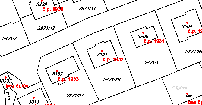 Lysá nad Labem 1932 na parcele st. 3191 v KÚ Lysá nad Labem, Katastrální mapa