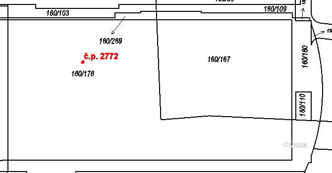 Stodůlky 2772, Praha na parcele st. 160/167 v KÚ Stodůlky, Katastrální mapa
