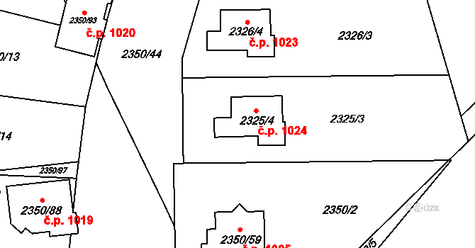 Bučovice 1024 na parcele st. 2325/4 v KÚ Bučovice, Katastrální mapa