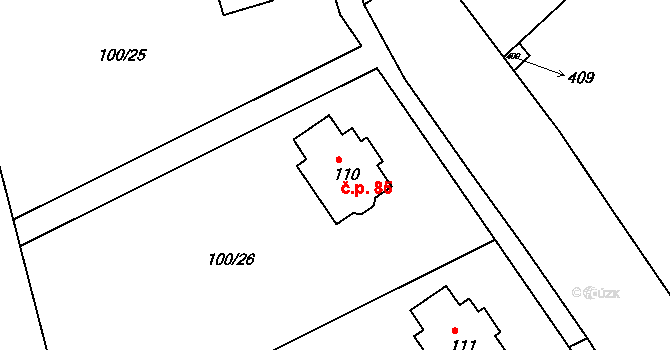 Hlivice 85, Medlov na parcele st. 110 v KÚ Hlivice, Katastrální mapa