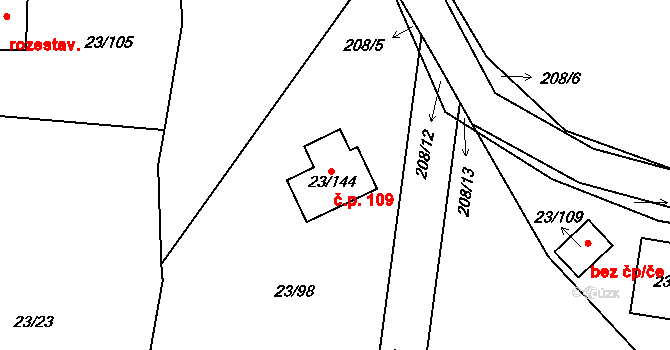Orlov 109, Příbram na parcele st. 23/144 v KÚ Orlov, Katastrální mapa