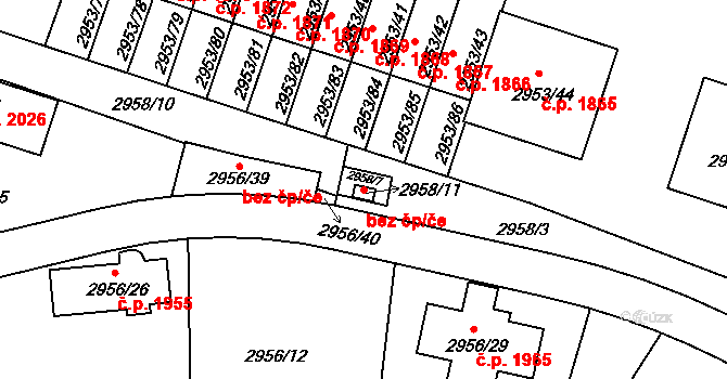 Kadaň 54407621 na parcele st. 2958/11 v KÚ Kadaň, Katastrální mapa