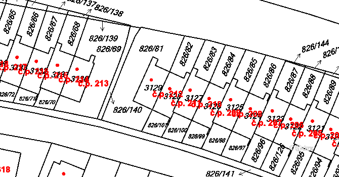 Václavské Předměstí 211, Písek na parcele st. 3128 v KÚ Písek, Katastrální mapa