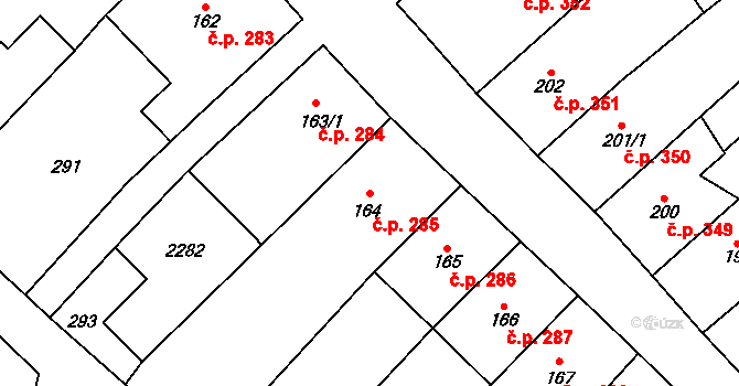 Králíky 285 na parcele st. 164 v KÚ Králíky, Katastrální mapa