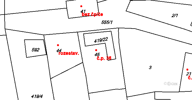 Buková 36, Třešť na parcele st. 45 v KÚ Buková u Třešti, Katastrální mapa