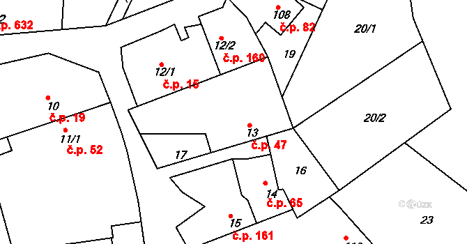 Hýskov 47 na parcele st. 13 v KÚ Hýskov, Katastrální mapa