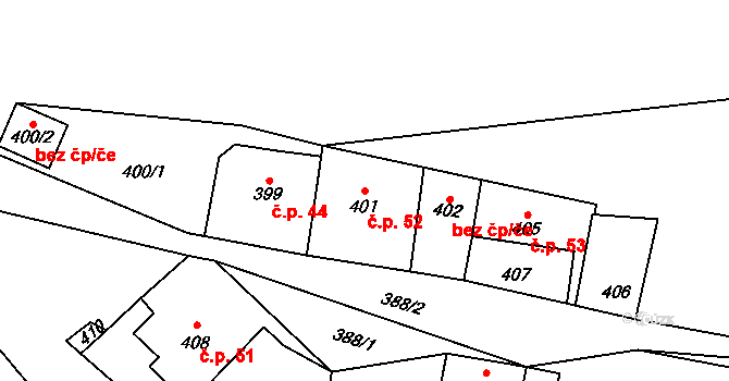 Beroun-Hostim 52, Beroun na parcele st. 401 v KÚ Hostim u Berouna, Katastrální mapa