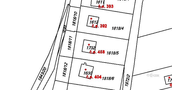 Unhošť 458 na parcele st. 1732 v KÚ Unhošť, Katastrální mapa