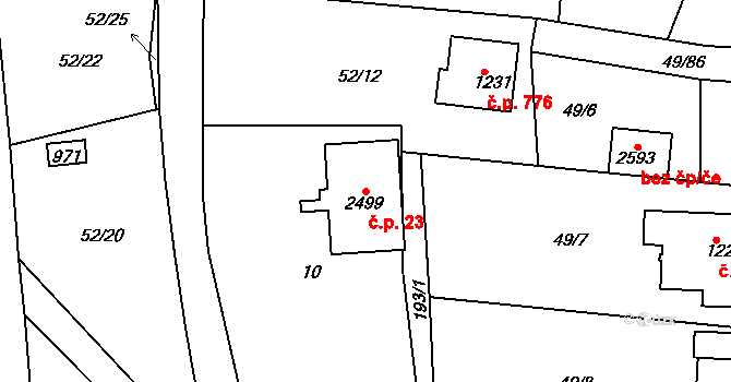 Lobeček 23, Kralupy nad Vltavou na parcele st. 2499 v KÚ Lobeček, Katastrální mapa
