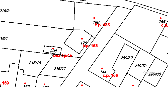 Dolany nad Vltavou 153 na parcele st. 176 v KÚ Dolany u Prahy, Katastrální mapa