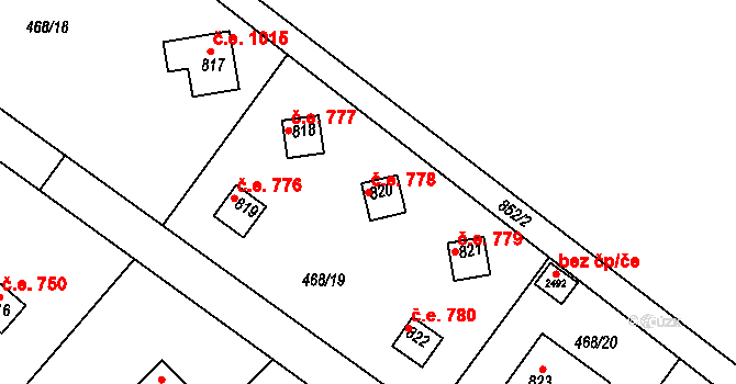 Hradištko 778 na parcele st. 820 v KÚ Hradištko pod Medníkem, Katastrální mapa