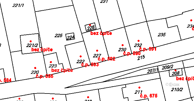 Libčice nad Vltavou 592 na parcele st. 227 v KÚ Chýnov, Katastrální mapa