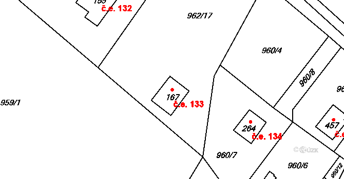 Psáry 133 na parcele st. 167 v KÚ Psáry, Katastrální mapa