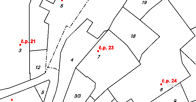 Černíkov 23 na parcele st. 7 v KÚ Černíkov, Katastrální mapa