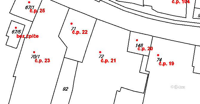 Tlumačov 21 na parcele st. 72 v KÚ Tlumačov u Domažlic, Katastrální mapa