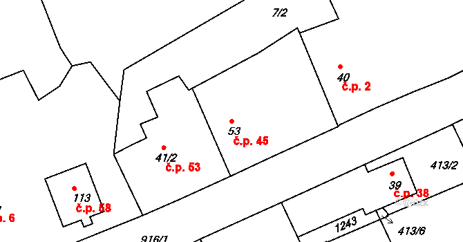 Mokrouše 45 na parcele st. 53 v KÚ Mokrouše, Katastrální mapa