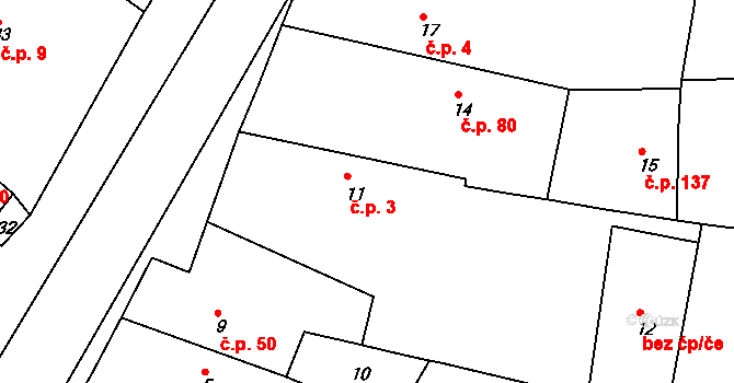 Bušovice 3 na parcele st. 11 v KÚ Bušovice, Katastrální mapa