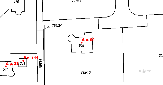 Halouny 99, Svinaře na parcele st. 660 v KÚ Svinaře, Katastrální mapa