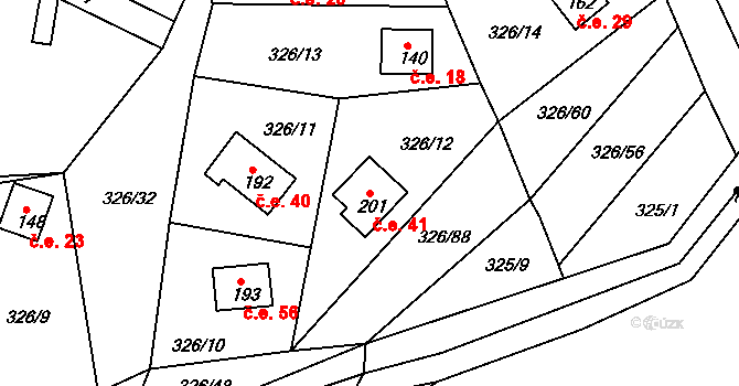 Úněšov 41 na parcele st. 201 v KÚ Úněšov, Katastrální mapa