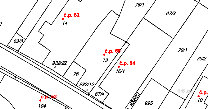 Litětiny 65, Dolní Roveň na parcele st. 13 v KÚ Litětiny, Katastrální mapa