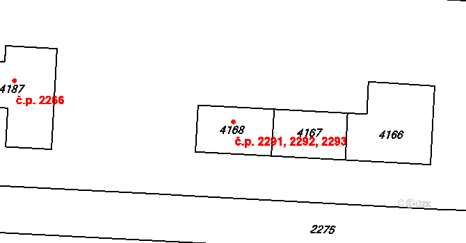Zelené Předměstí 2291,2292,2293, Pardubice na parcele st. 4166 v KÚ Pardubice, Katastrální mapa