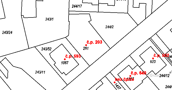 Rosice 203, Pardubice na parcele st. 261 v KÚ Rosice nad Labem, Katastrální mapa