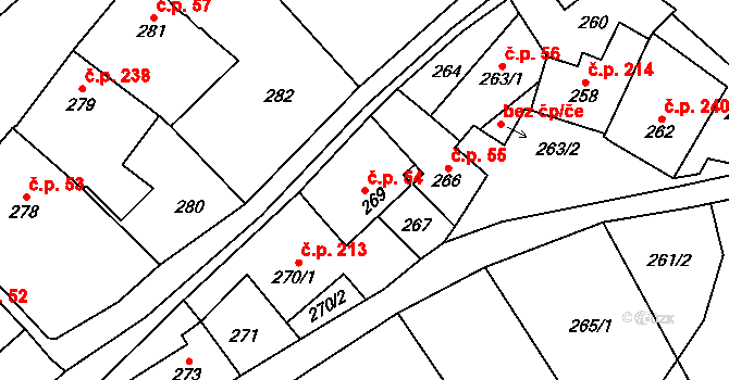 Olešnice 54 na parcele st. 269 v KÚ Olešnice na Moravě, Katastrální mapa
