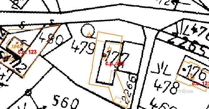Merboltice 122 na parcele st. 177 v KÚ Merboltice, Katastrální mapa