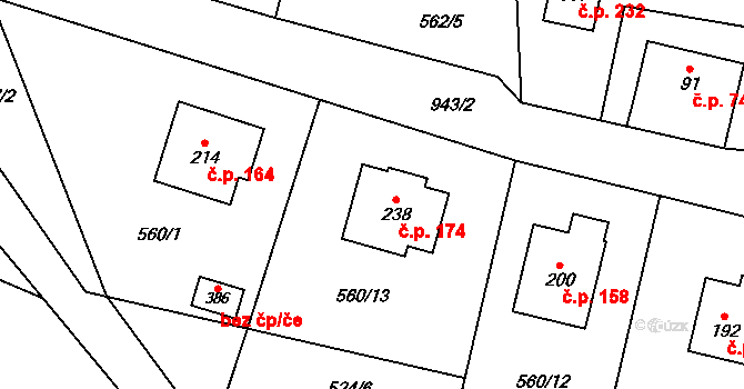 Vlčovice 174, Kopřivnice na parcele st. 238 v KÚ Vlčovice, Katastrální mapa