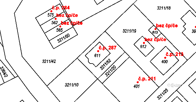 Lačnov 287 na parcele st. 611 v KÚ Lačnov, Katastrální mapa