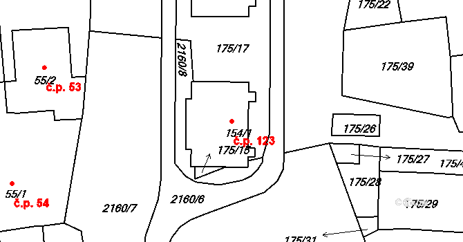 Přídolí 123 na parcele st. 154/1 v KÚ Přídolí, Katastrální mapa