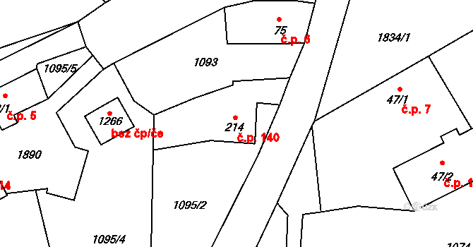 Větřní 140 na parcele st. 214 v KÚ Větřní, Katastrální mapa
