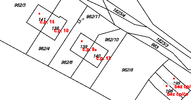 Lachovice 13, Vyšší Brod na parcele st. 140 v KÚ Hrudkov, Katastrální mapa