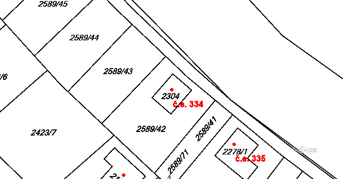 Lačnov 334, Svitavy na parcele st. 2304 v KÚ Moravský Lačnov, Katastrální mapa