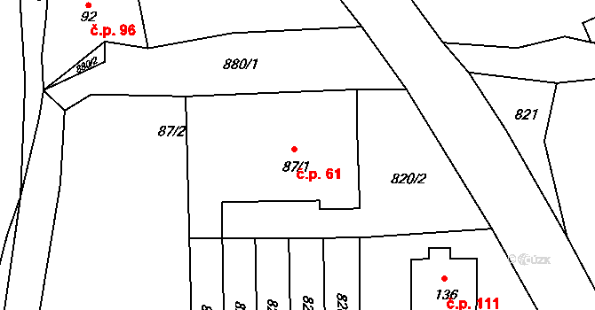 Světlice 61, Humpolec na parcele st. 87/1 v KÚ Světlice, Katastrální mapa