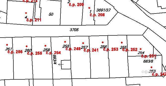 Žirovnice 241 na parcele st. 257 v KÚ Žirovnice, Katastrální mapa