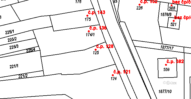Merklín 128 na parcele st. 125 v KÚ Merklín u Přeštic, Katastrální mapa