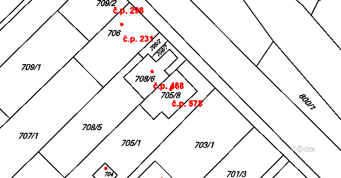 Želešice 578 na parcele st. 705/8 v KÚ Želešice, Katastrální mapa